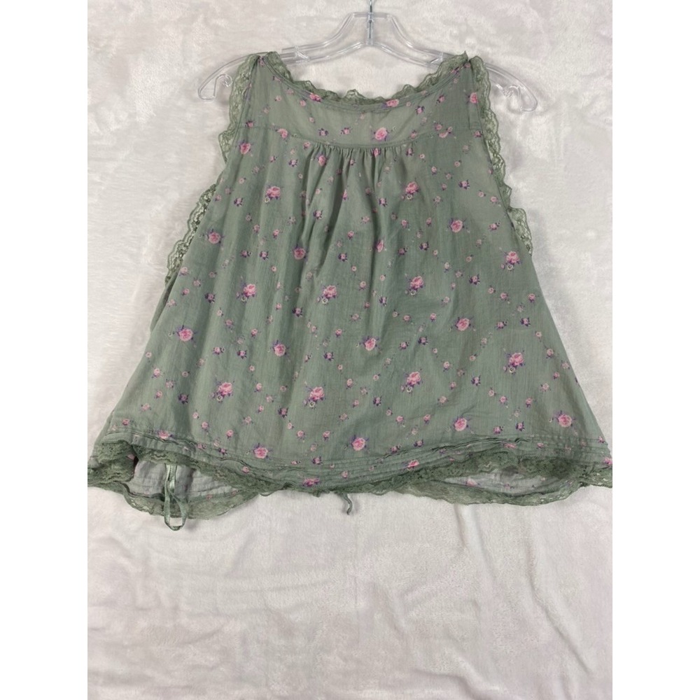 Free People Tank Blouse Top Women Sz L Green Lace Accent Forest Fairy - Picture 11 of 13